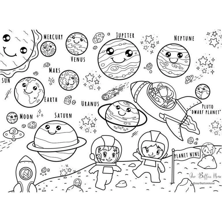 Our Button Nose - Reusable Silicone Colouring Mat 40cm X 30cm – Space Explorer 2 Our Button Nose - Reusable Silicone Colouring Mat 40cm X 30cm – Space Explorer - Image 2