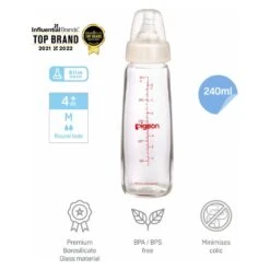 Pigeon Flexible Slim Neck Nursing Bottle Glass 240ml