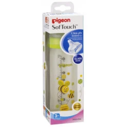 Pigeon Wide-Neck Softouch Glass Peristaltic Plus Nursing Bottle - 240ml (Bee) -Baby Products Sale Store PigeonWide NeckSoftouchGlassPeristalticPlusNursingBottle 240ml Bee 2