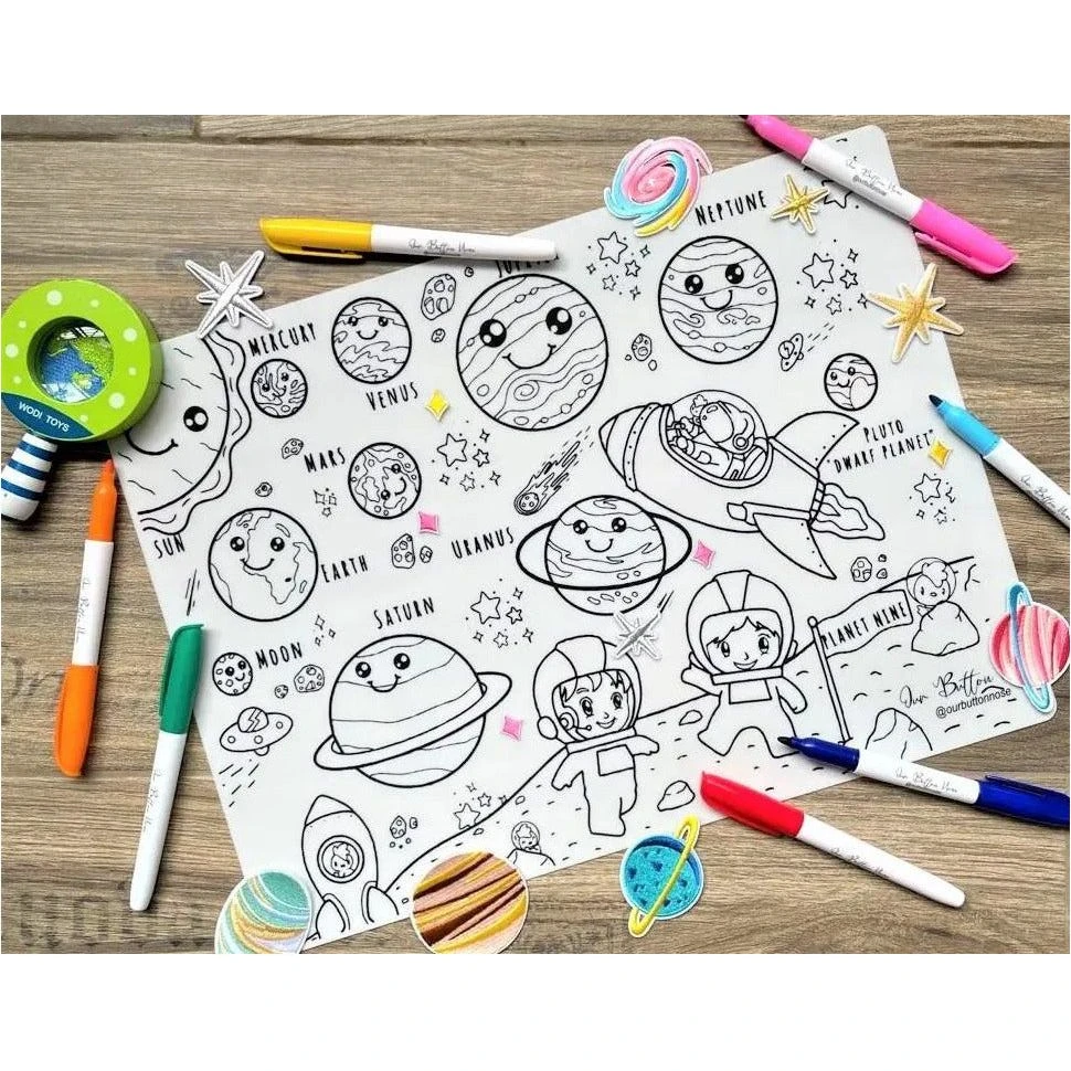 Our Button Nose - Reusable Silicone Colouring Mat 40cm X 30cm – Space Explorer 1 Our Button Nose - Reusable Silicone Colouring Mat 40cm X 30cm – Space Explorer
